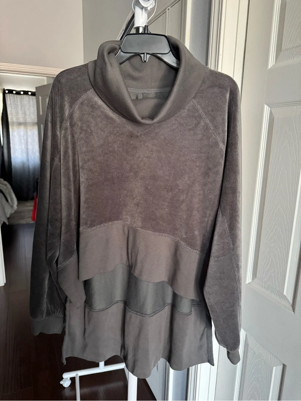 NWT FP Movement by Free People Gray Velvet Cowl Sweatshirt